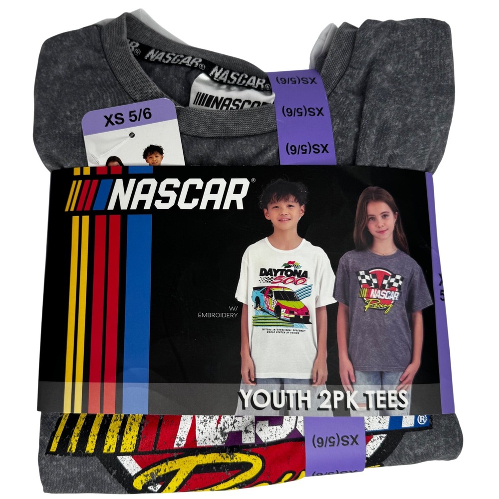 NASCAR Racing Youth 2PK Tees Shirts XS 5/6‎ Daytona 500 Embroidered Short Sleeve